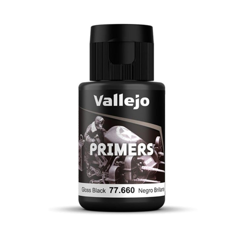 Vallejo - Surface Primer Color | Gloss Black Acrylic Primer 32 ml (1.08 fl.oz.) | Glossy Finish and Fast Drying | Perfect for Airbrushing and Great Adhesion to Figures and Scale Models - Image 1